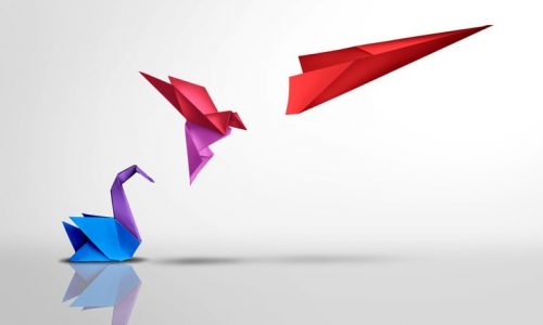 Transform and succeed or Success transformation and improving as a leadership in business through innovation and evolution concept with paper origami changed for the better.